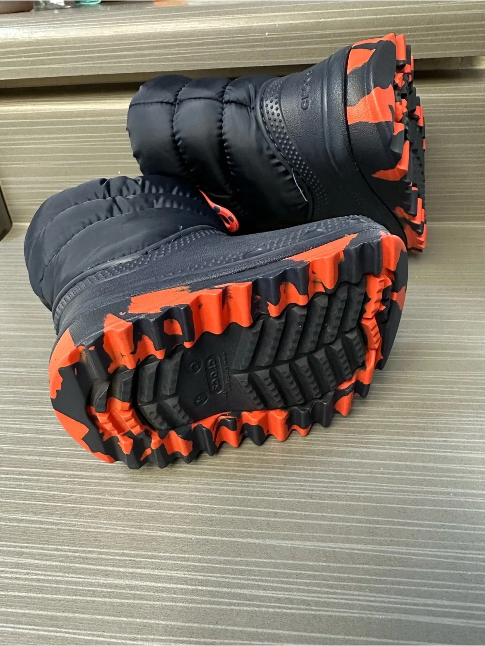 CROCS Navy and Orange Kids' Puffer Winter Clogs
